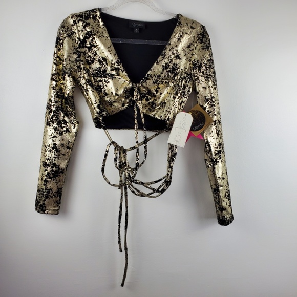 NWT Meraki Gold Black Velvet Wrap Top size M - Picture 14 of 16